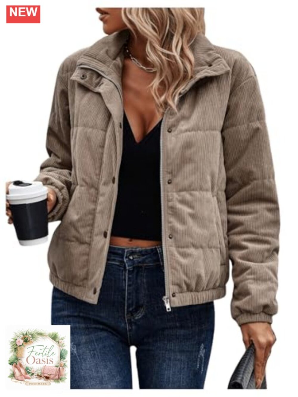 Corduroy Quilted Puffer Jacket Zip Up Padded Bomber Jacket Women